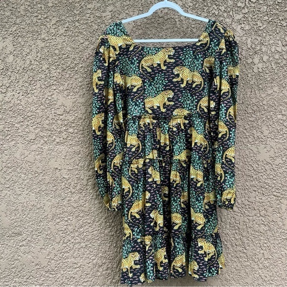 Just‎ Darviny Jungle Safari Tiger Animal Print Mini Dress Floral Tiered Medium - Picture 4 of 14